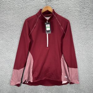 Under Armour ColdGear 1/4 Zip Pullover Womens Large Red Long Sleeve Fitted